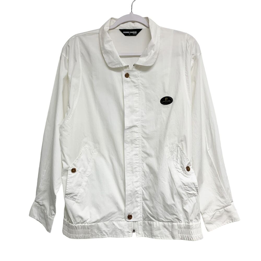 Vintage Pierre Cardin Size L White Zip Up Snap Button Light Jacket - Picture 1 of 8